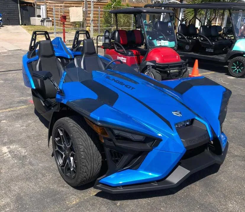 Blue Polaris Slingshot available to rent at Classic Rentals